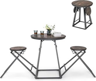 Costway Costway - Conjunto De Mesa Redonda Y Taburetes De 3 Piezas, Juego De Mesa Alta Con 2 Taburetes Plegables, Conjunto De Mesa Y Sillas Moderno Para 2 Per