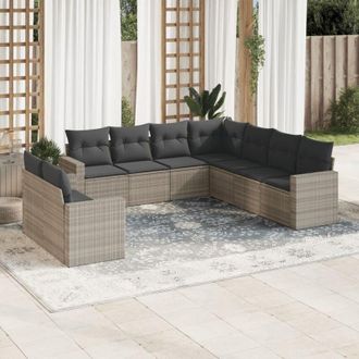 vidaXL Set Muebles Jard&iacute;n 9 Pzas Y Cojines Rat&aacute;n Sint&eacute;tico Gris Claro Vidaxl
