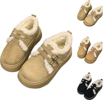 Generic Faux Fur Lined Ankle Boots for Women Thick Warm Booties Suede Short Snow Boots with Adjustable Buckle Ladies Winter Comfortable Slip On Booties for Co