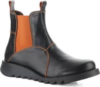 FLY London Soil Wedge Chelsea Boot in Black/red at Nordstrom, Size 40