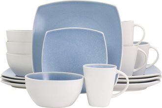 Gibson Home 16 Piece Reactive Glaze Stoneware Dinnerware Set in Light Blue