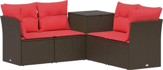 vidaXL Juego De Sof&aacute; 5 Uds. Marr&oacute;n Y Rojo Rat&aacute;n Sint&eacute;tico Y Acero Vidaxl