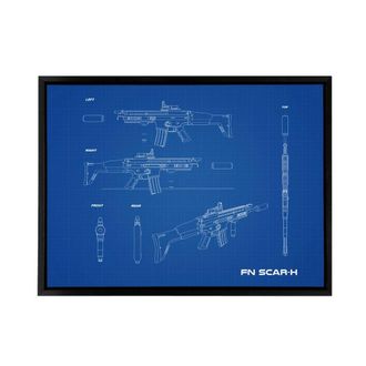 Artery8 FN SCAR H Assault Rifle Blueprint Framed Canvas Wall Art Print in Blue | Size: W24 x H32