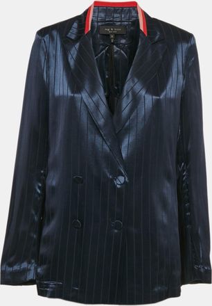 Rag & Bone Rag & Bone Navy Blue Striped Satin Double Breasted Blazer