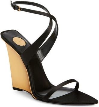 Saint Laurent Sculpted Wedge Sandal in Noir/Sun Gold at Nordstrom, Size 8.5Us