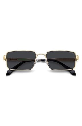 Polaroid 56mm Polarized Rectangular Sunglasses in Gold Grey/Grey Pz at Nordstrom