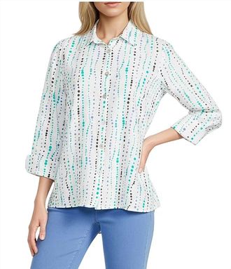 Multiples Printed Button Front Shirt With Turn-Up Cuff Sleeves In Dot Multi