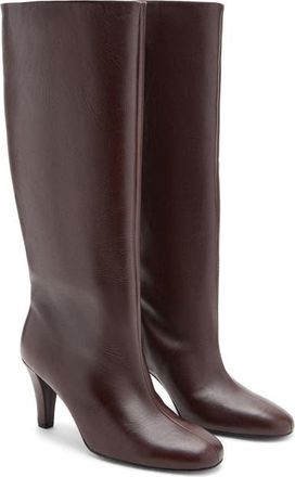 Mango Leather Knee High Boot in Burgundy at Nordstrom, Size 7.5Us