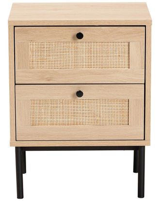 Baxton Studio Sherwin Mid-Century Modern 2-Drawer End Table With Woven Rattan Accent