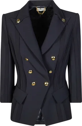Elisabetta Franchi Tailored Double Breasted Gold Buttons Blazer