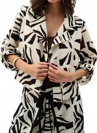 Joseph Ribkoff Tropical Open Front Boxy Blazer In Beige/multi