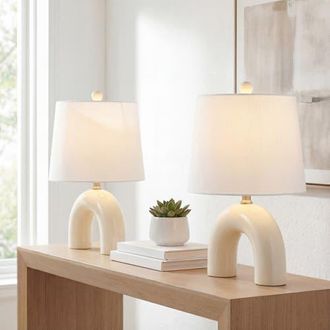 Jonathan Y Designs Zadie 17.75 Scandinavian Minimalist Ceramic Arch LED Table Lamp in Almond at Nordstrom