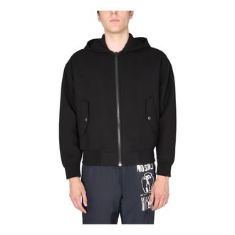 Moschino Zip-throughs, male, Black, Size: M Technical Blend Viscose Bonded Iconic Logo Hooded Blouson