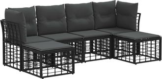 vidaXL Conjunto De Sof&aacute;s De Exterior Negro Poli&eacute;ster Vidaxl