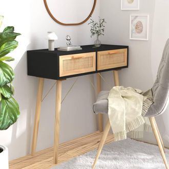 vidaXL Vidaxl - Mesa Consola Madera Pino Maciza Rat&aacute;n Natural Negro 80x30x75 Cm