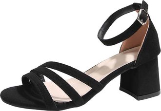 Generic Strappy Sandals for Women Breathable Casual Summer Shoes Solid Color Peep Toe Chunky Heel Comfortable Elegant Stylish Heeled Sandals Work Beach