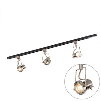 QAZQA Moderno Riel Inteligente Monof&aacute;sico Negro Con Acero Incl. 3 Gu10 Wifi - Suplux Acero Alargada Adecuado Para Led Max. 3 X 5 Watt - Qazqa