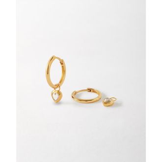 Edge of Ember Solid Gold Heart White Sapphire Hoop Earrings in Metallic Gold at Nordstrom