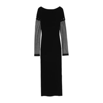 Sportmax Zwarte Jurk met Boot Hals en Afneembare Mouwen - Dames - Maxi kleedjes - Zwart - S - Kleedjes