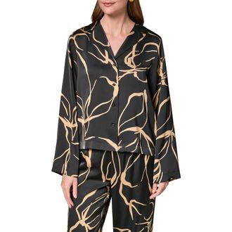DKNY Print Satin Shirt in Black/Fawn at Nordstrom, Size X-Small