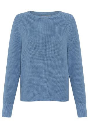 Marc O'Polo Strickpullover MARC OPOLO, Damen, Gr. XL, fall sky, Strick, Obermaterial: 100% Baumwolle, Rundhals, B&uuml;ndchen, Pullover Strickpullover