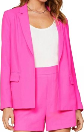 Skies Are Blue Clothing Long Sleeve Collared Blazer In Hot Pink