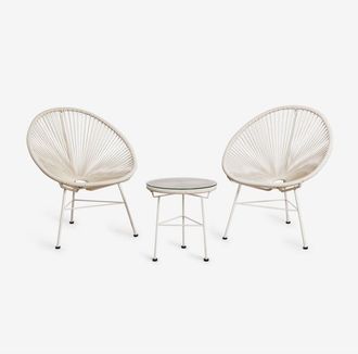 Sklum Sklum - Conjunto de jardín con 2 sillones y mesa auxiliar en acero y mimbre sintético New Acapulco