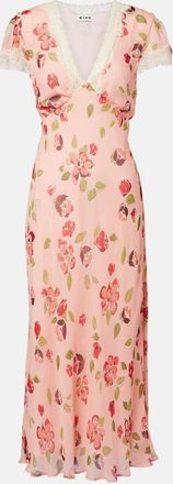 Rixo Abito midi Clarice con pizzo e stampa floreale