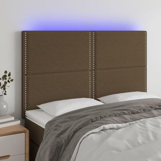 vidaXL Cabecero Con Luces Led Tela Marr&oacute;n Oscuro 144x5x118/128 Cm Vidaxl
