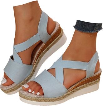 Generic Orthopedic Wedge Sandals For Women UK with Ankle Strap Arch Support Open Toe Shoes Mid Heel Bowknot Straps Espadrilles Non-Slip Summer Casual Beach Da