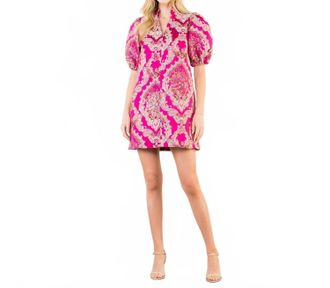 THML Clothing Puff Sleeve Floral Embroidery Detail Dress In Pink
