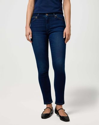 Wrangler Slim-fit-Jeans WRANGLER WRANGLER Jeans Sienna, Damen, Gr. 27, L&auml;nge 34, blau, Obermaterial: 82% Baumwolle CO. 8% Lyocell CLY. 7% Polyester Pol. recyc.