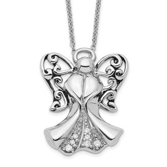 Diamond2Deal Sterling Silver Cubic Zirconia Antiqued Angel of Strength Necklace