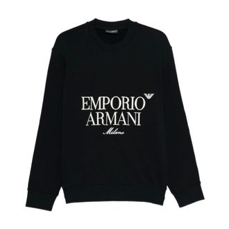 Emporio Armani Sweatshirts, male, Blue, Size: 2XL Fine Knit Crew Neck Sweater