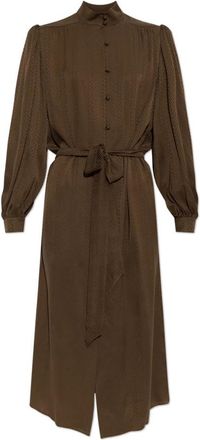 Valentino Garavani Zijden Midi Jurk Met Tailleband - Dames - Shirt Kleedjes - Bruin - L - Kleedjes