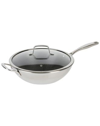 Kenmore Luke 12In Non-Stick Tri-Ply Stainless Steel Wok With Glass Lid