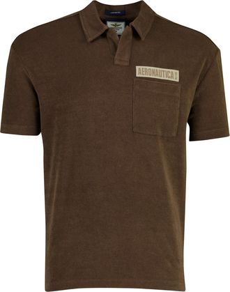 Aeronautica Poloshirt Aeronautica Militaire badstof bruin v hals