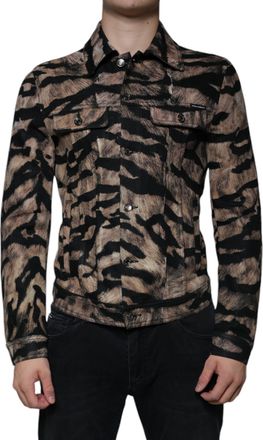 Dolce & Gabbana Brown Tiger Button Down Collared Mens Jacket