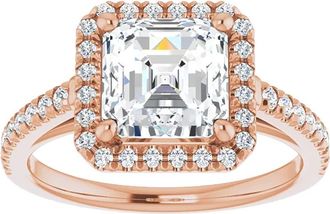 Pompeii3 3 1/2Ct Asscher Cut Moissanite & Diamond Halo Engagement Ring in 10k Gold
