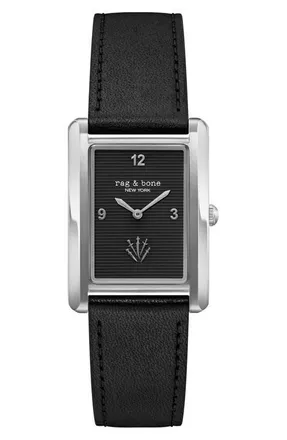 Rag & Bone Brynn Leather Strap Tank Watch, 28mm x 38mm in Silver-Tone at Nordstrom