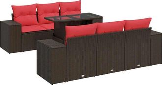 vidaXL Vidaxl - 7 Piece Garden Sofa Set with Cushions Brown Poly Rattan Acacia