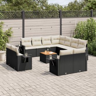 vidaXL Set De Sof&aacute;s De Jard&iacute;n 12 Piezas Cojines Rat&aacute;n Sint&eacute;tico Negro Vidaxl