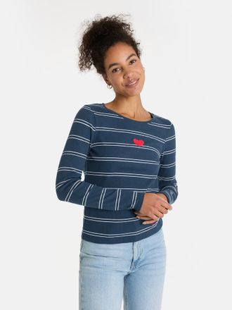 Lieblingsst&uuml;ck Langarmshirt LIEBLINGSST&Uuml;CK SinaL, Damen, Gr. 4XL, navy, Rippstrick, Obermaterial: 95% Baumwolle, 5% Elasthan, gemustert, gestreift, mehrfarbig, regul