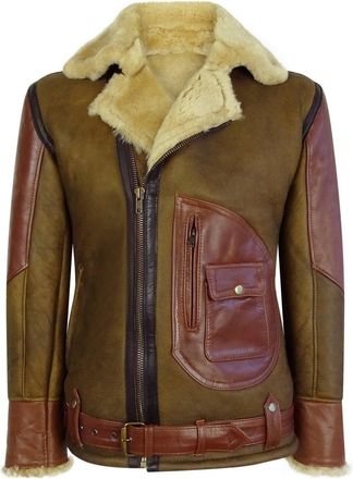 TruClothing Sheepskin Cross Zip Pilot Jacket With Belt