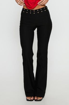 Princess Polly Yevina Grommet Waist Low Rise Flare Pants in Black at Nordstrom, Size 10