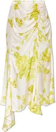 AllSaints Kathy Satin Bloemende Midirok - Dames - Midirokken - Geel - XS - Polyester - Rokken