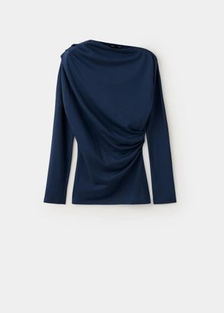 Mango Maglietta con scollo a barca e dettaglio drappeggiato blu marino scuro - Donna - XXS - MANGO