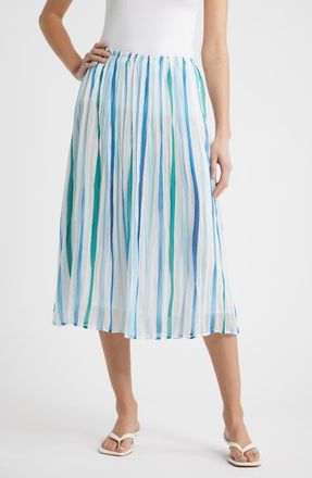 Cloth & Stone Pleated Midi Skirt in Sea Glass Brush Stroke at Nordstrom, Size X-Small