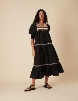 Nobody's Child Black Crochet Tiered Karla Midi Dress