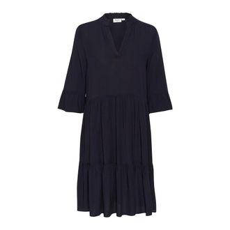 Saint Tropez Blauwe Diepe Effengeklede Jurk met Ruche - Dames - Korte kleedjes - Blauw - S - Kleedjes
